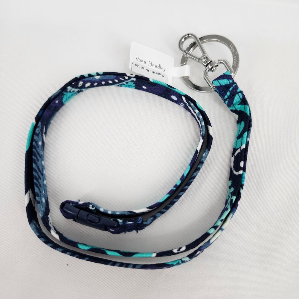 NEW Vera Bradley Breakaway Lanyard ID Keyring Blue Island Medallion Travel Gift